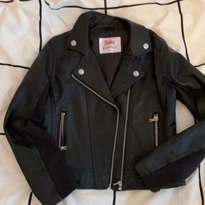 Girls Justice black leather look jacket, size 8